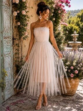 Dance In Paris Ivory Rhinestone Tulle Fairycore Midi Dress M